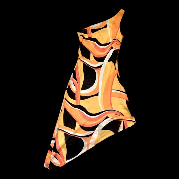 Holt Renfrew Chic Asymmetrical Dress, One Strap with Psychedelic Pattern - Picture 2 of 6